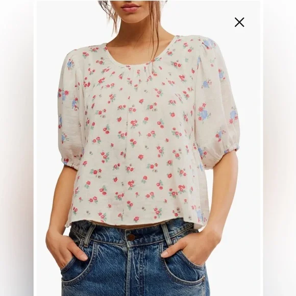 Free People White Floral Blouse - Picture 1 of 7